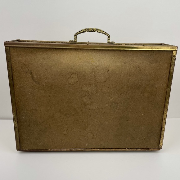 1960s Vintage Brass Magazine Rack With Wood Back - Picture 3 of 10